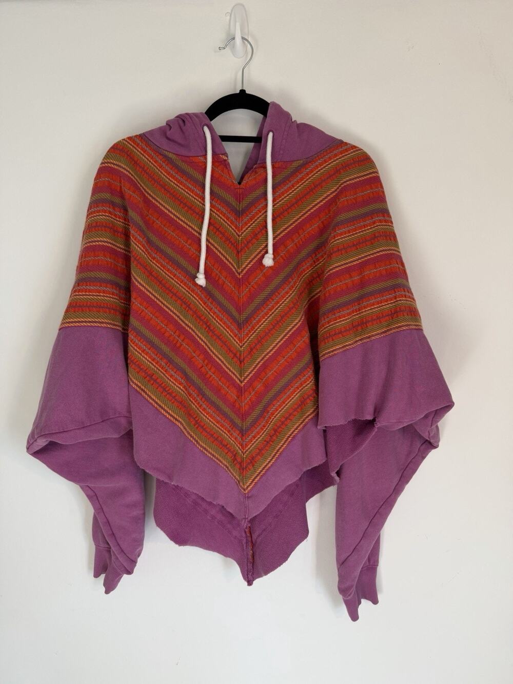 Free People Baja Hoodie Poncho Sweatshirt XS/S Pink Orange Boho Oversized Stripe
